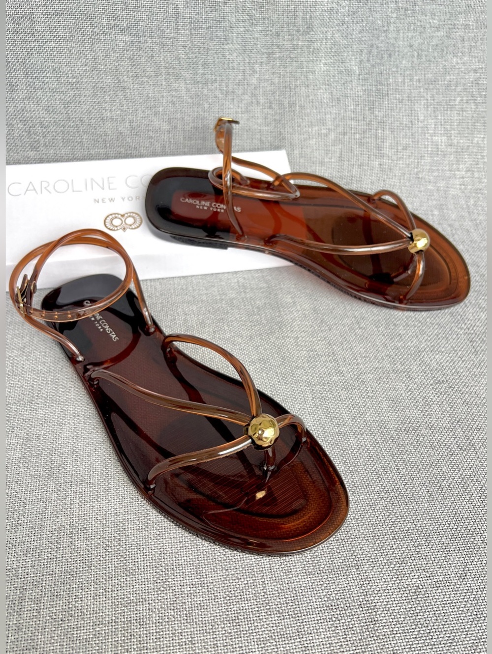 Caroline Constas Vita Jelly Vinyl flat sandals chocolate brown in box size 7 NWT